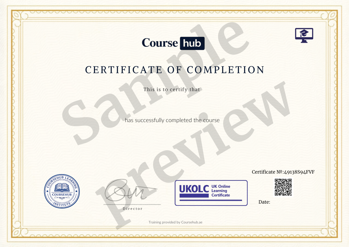 Sample preview of a CourseHub certificate